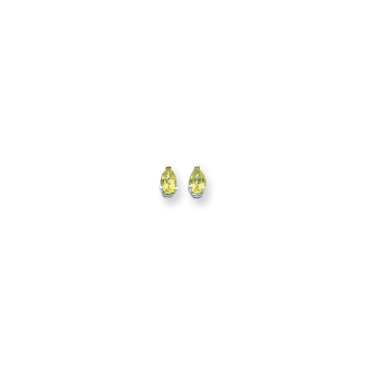 14k White Gold 6x4mm Pear Peridot Checker Earrings