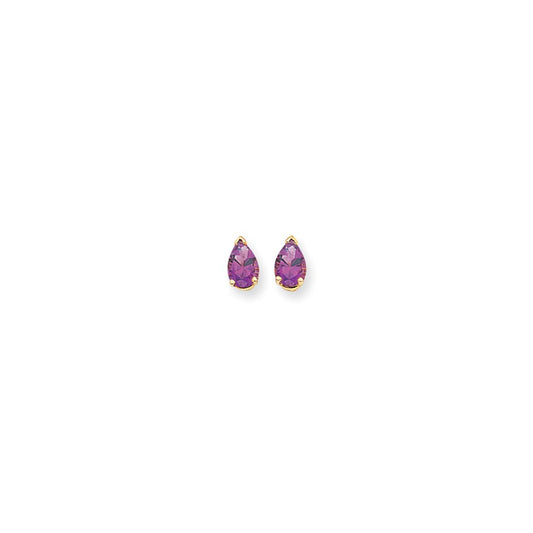 14k Yellow Gold 7x5mm Pear Amethyst Checker Earrings