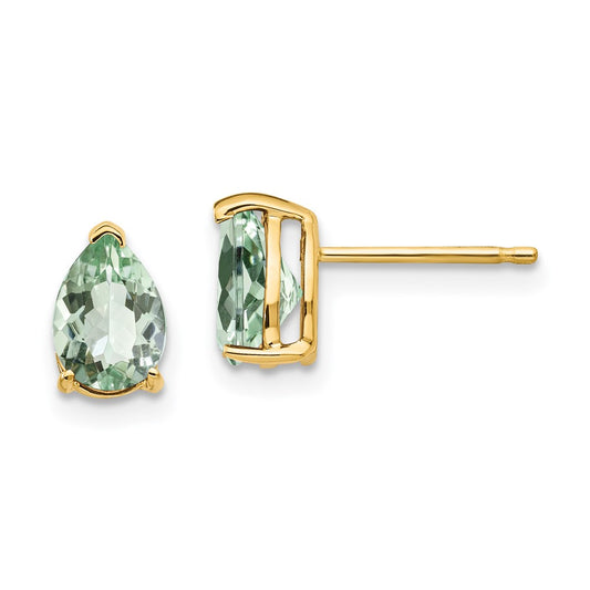 14k Yellow Gold 7x5 Pear Green Quartz Earrings