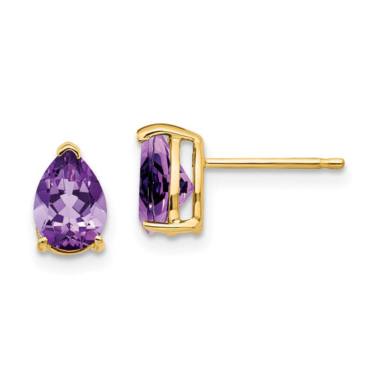 14k Yellow Gold 7x5mm Pear Amethyst Earrings