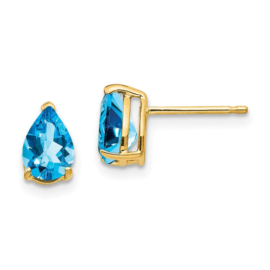 14k Yellow Gold 7x5mm Pear Blue Topaz Earrings