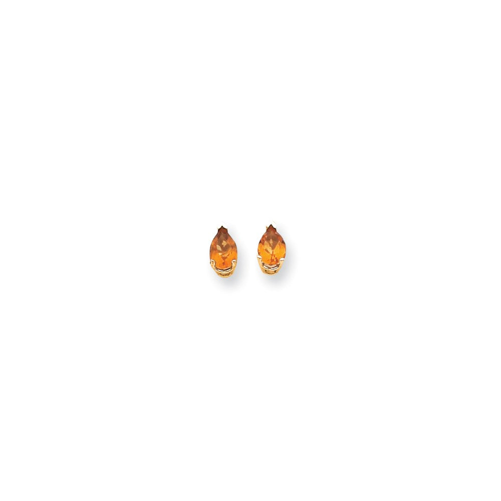 14k Yellow Gold 7x5mm Pear Citrine Checker Earrings