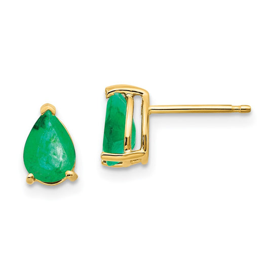 14k Yellow Gold 7x5mm Pear Emerald Earrings