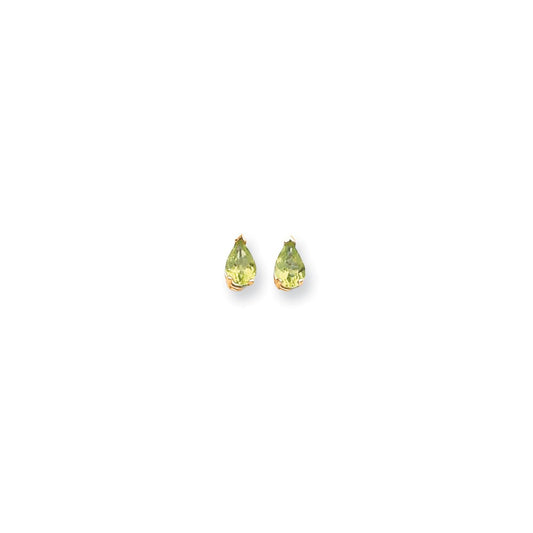 14k Yellow Gold 7x5mm Pear Peridot Checker Earrings