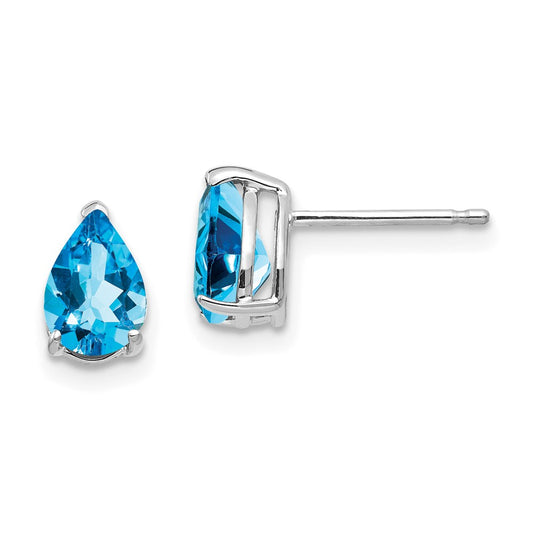 14k White Gold 7x5mm Pear Blue Topaz Earrings