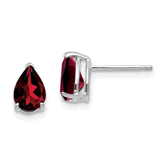 14k White Gold 7x5mm Pear Garnet Earrings