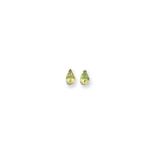 14k White Gold 7x5mm Pear Peridot Checker Earrings