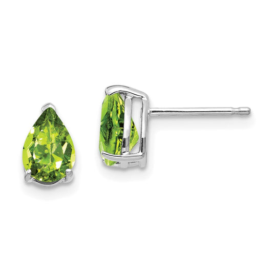 14k White Gold Peridot Pear Stud Earrings