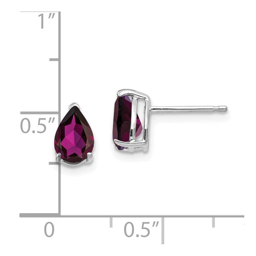 14k White Gold Rhodolite Garnet Pear Stud Earrings