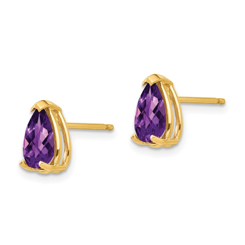 14k Yellow Gold 8x5mm Pear Amethyst Checker Earrings