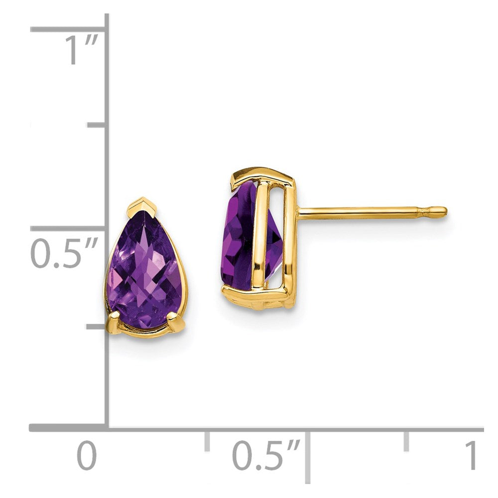 14k Yellow Gold 8x5mm Pear Amethyst Checker Earrings