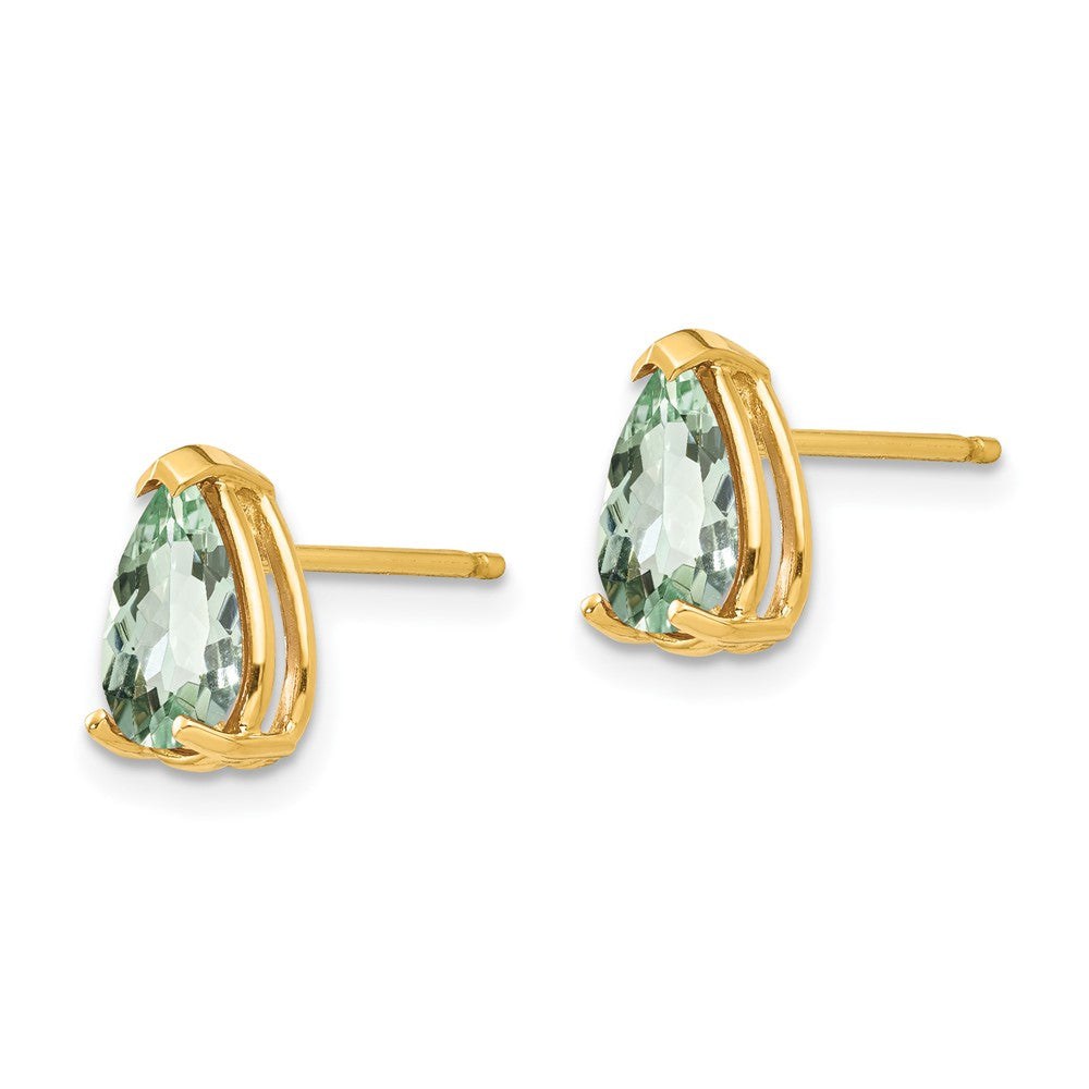 14k Yellow Gold 8x5 Pear Green Quartz Earrings