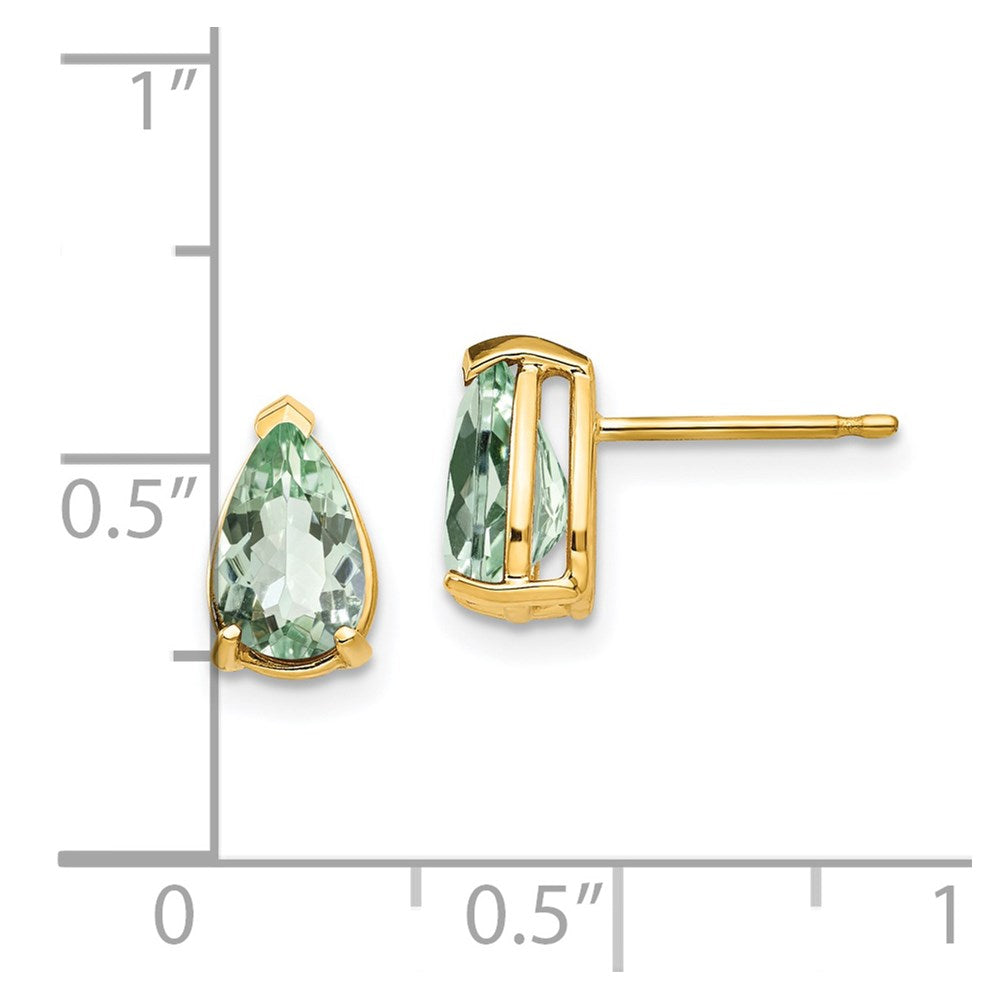 14k Yellow Gold 8x5 Pear Green Quartz Earrings