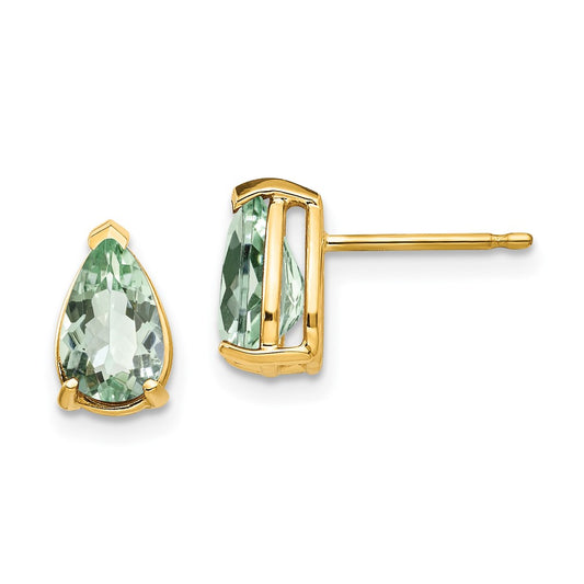 14k Yellow Gold 8x5 Pear Green Quartz Earrings