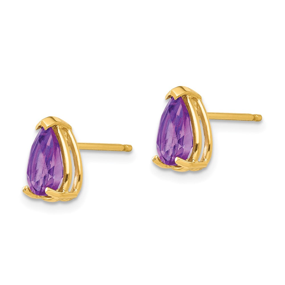 14k Yellow Gold 8x5mm Pear Amethyst Earrings