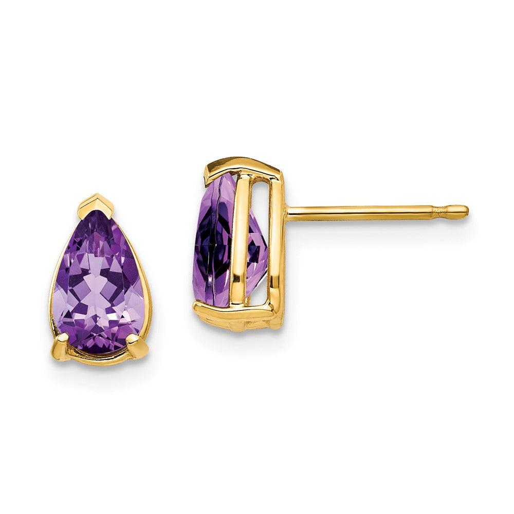 14k Yellow Gold 8x5mm Pear Amethyst Earrings