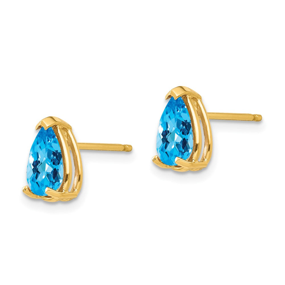 14k Yellow Gold 8x5mm Pear Blue Topaz Checker Earrings