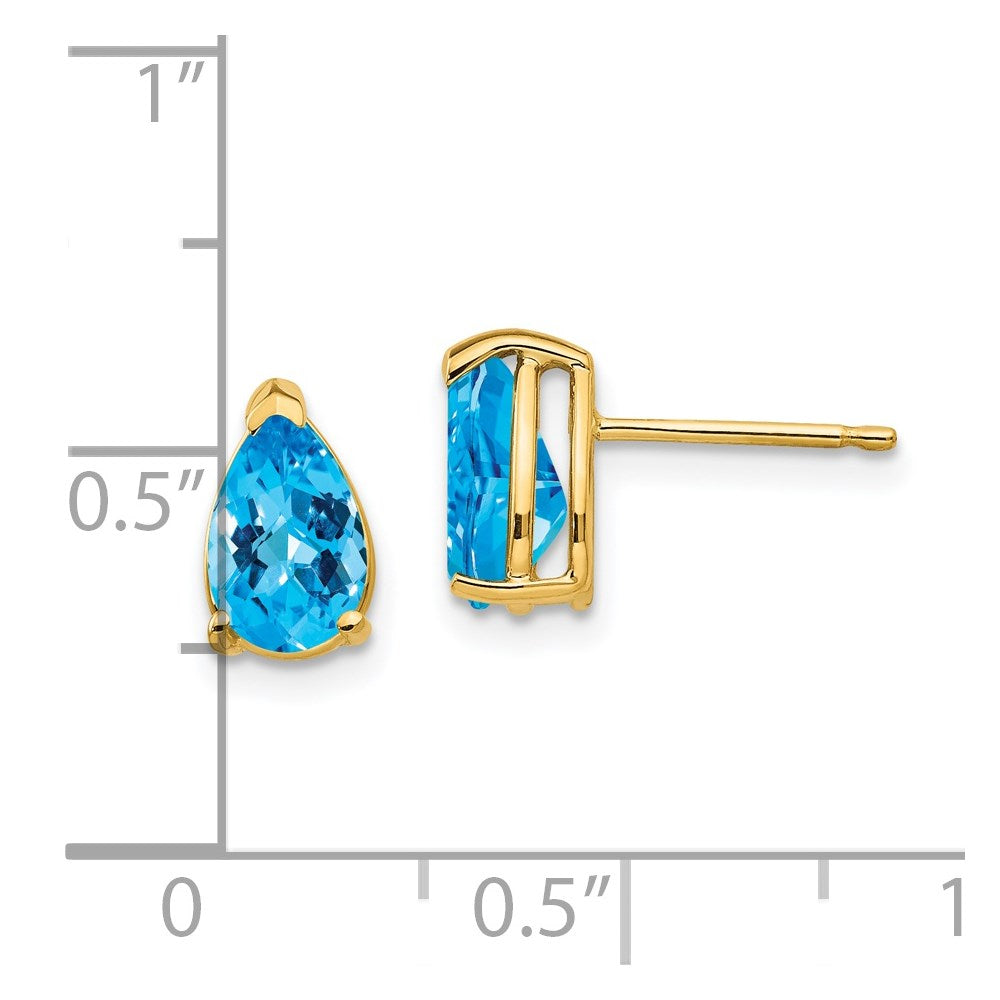 14k Yellow Gold 8x5mm Pear Blue Topaz Checker Earrings