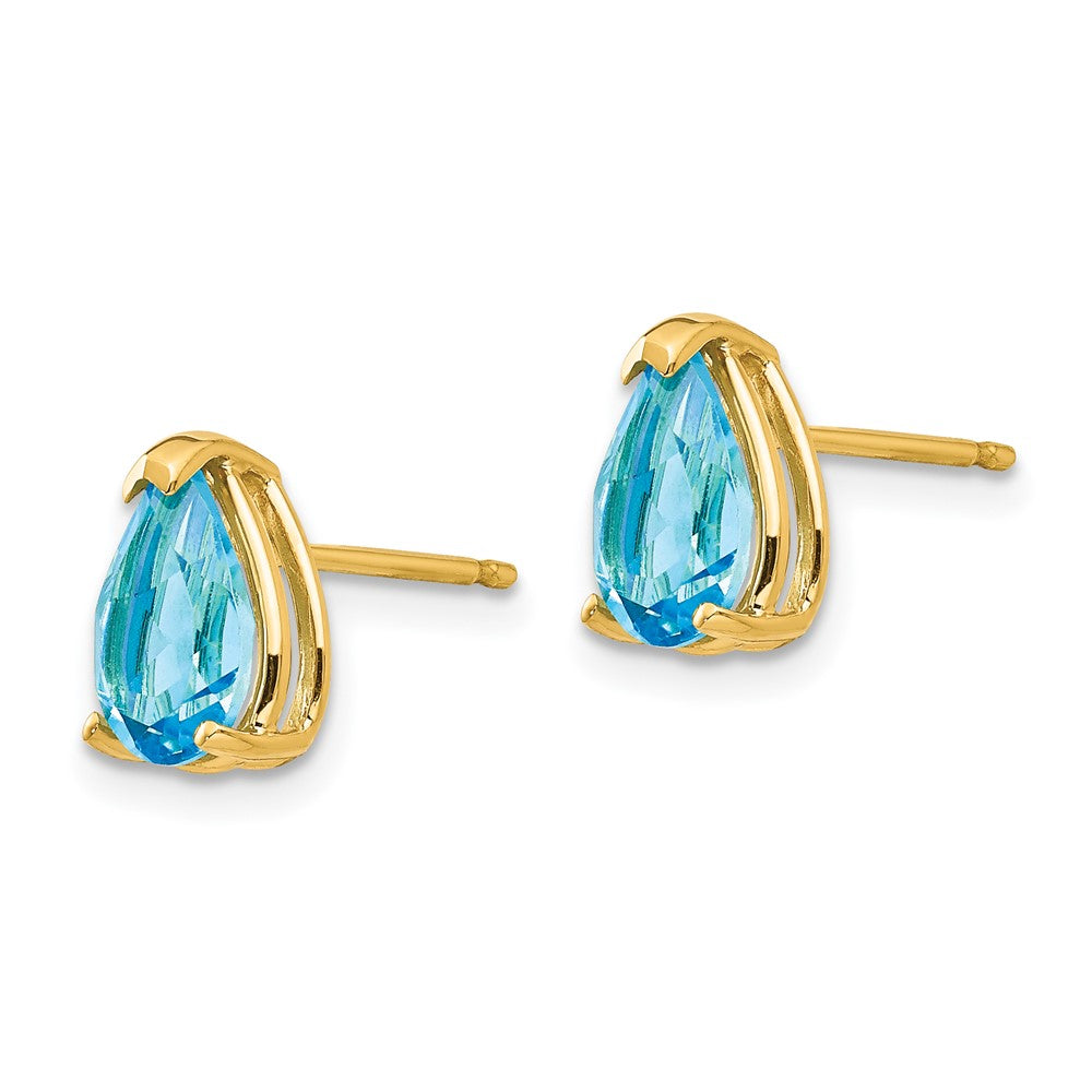 14k Yellow Gold 8x5mm Pear Blue Topaz Earrings