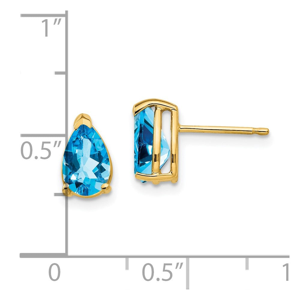 14k Yellow Gold 8x5mm Pear Blue Topaz Earrings