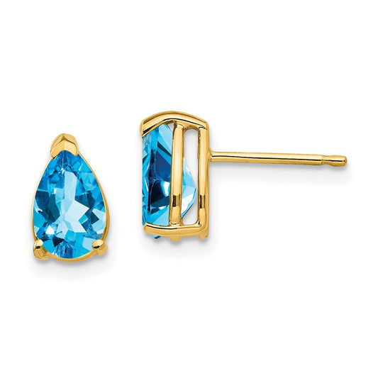 14k Yellow Gold 8x5mm Pear Blue Topaz Earrings