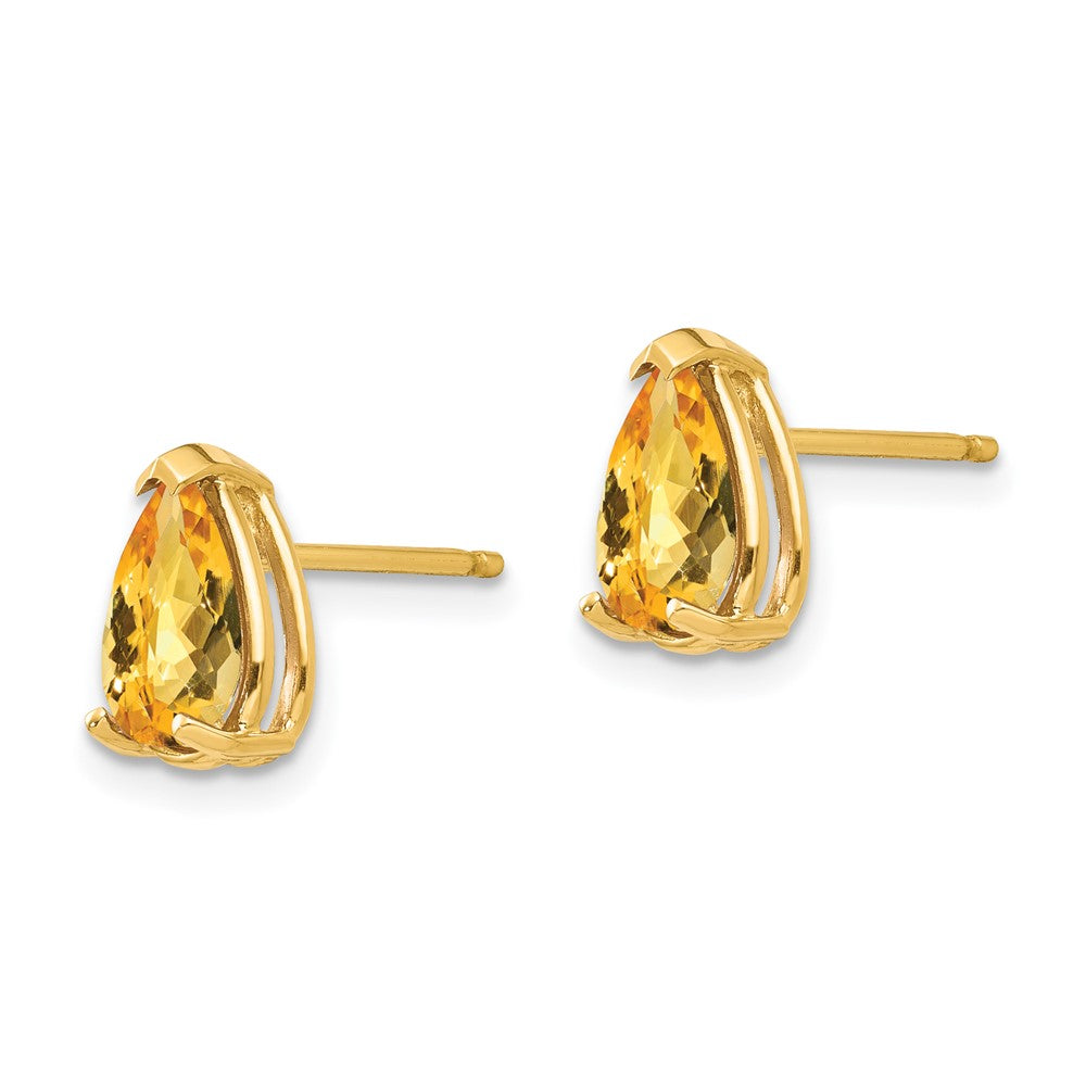 14k Yellow Gold 8x5mm Pear Citrine Checker Earrings