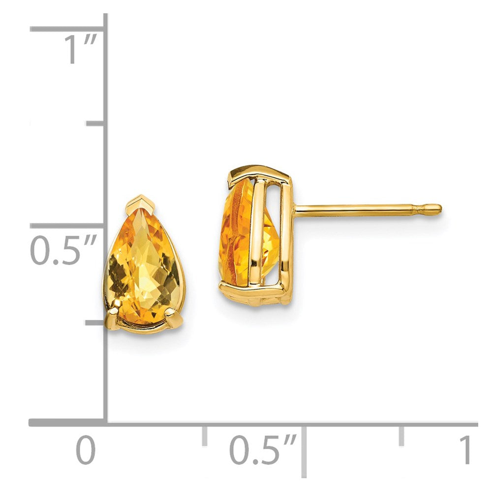 14k Yellow Gold 8x5mm Pear Citrine Checker Earrings