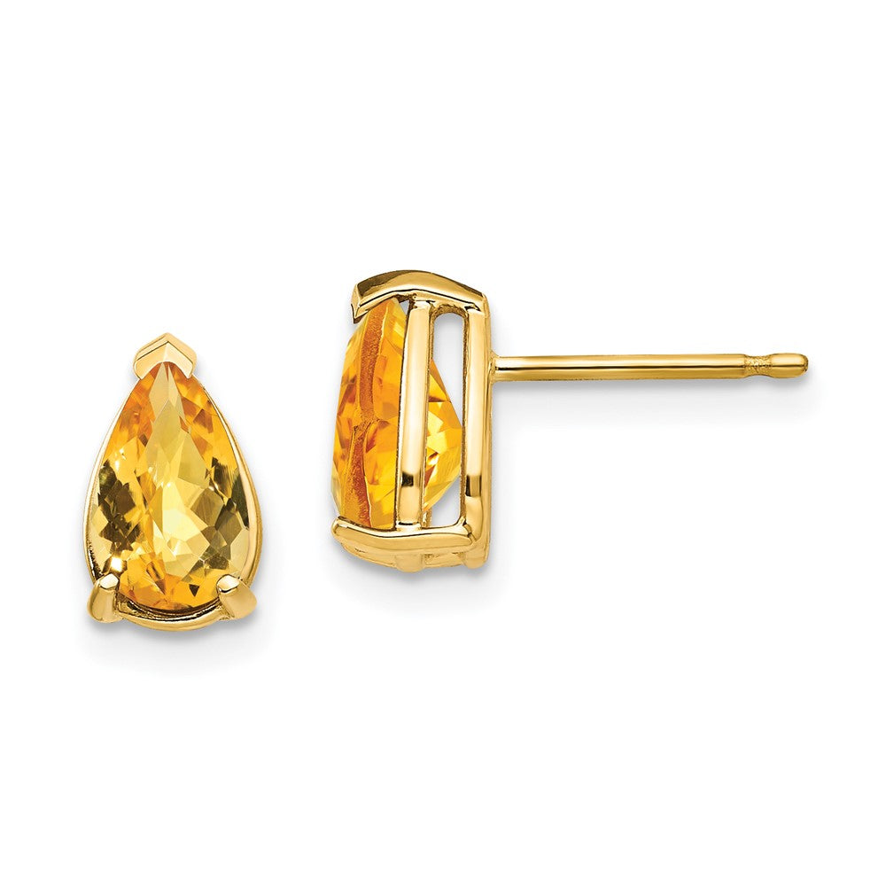 14k Yellow Gold 8x5mm Pear Citrine Checker Earrings