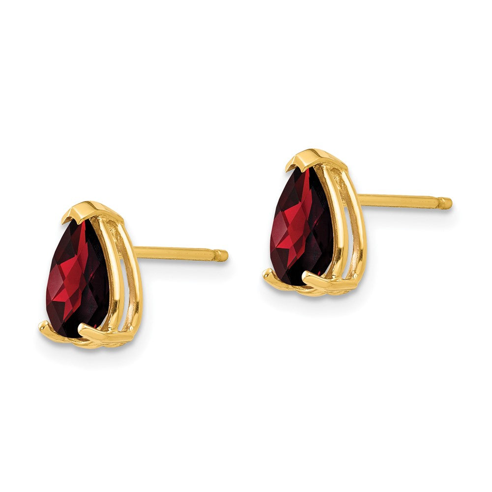 14k Yellow Gold 8x5mm Pear Garnet Checker Earrings