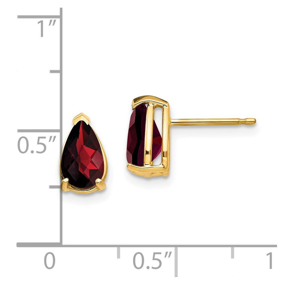 14k Yellow Gold 8x5mm Pear Garnet Checker Earrings