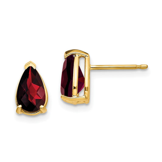 14k Yellow Gold 8x5mm Pear Garnet Checker Earrings