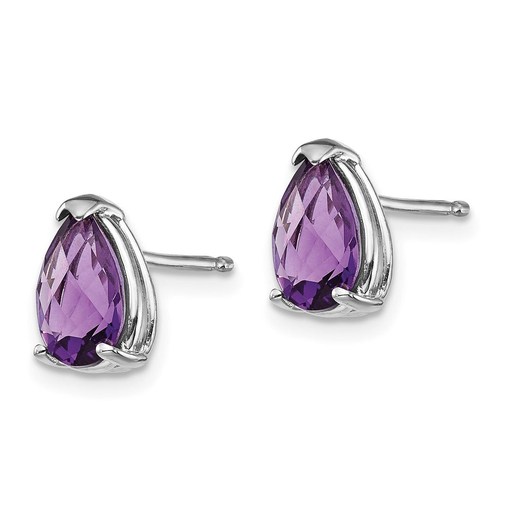 14k White Gold 8x5mm Pear Amethyst Checker Earrings