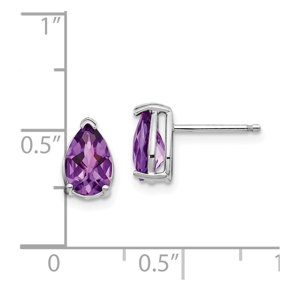 14k White Gold 8x5mm Pear Amethyst Checker Earrings