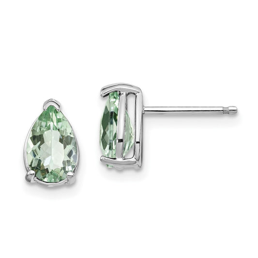 14k White Gold 8x5 Pear Green Quartz Earrings