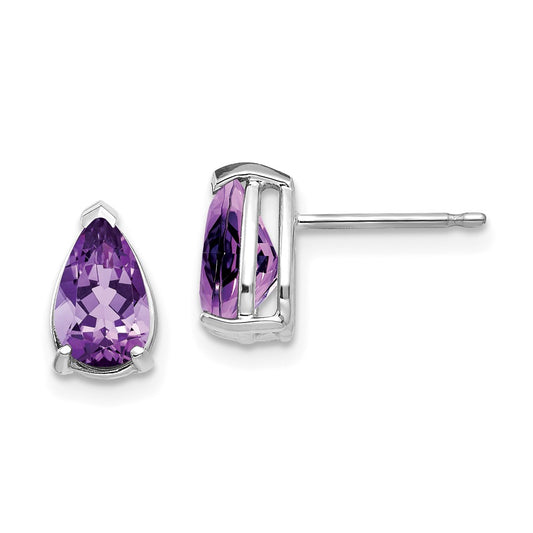 14k White Gold 8x5mm Pear Amethyst Earrings