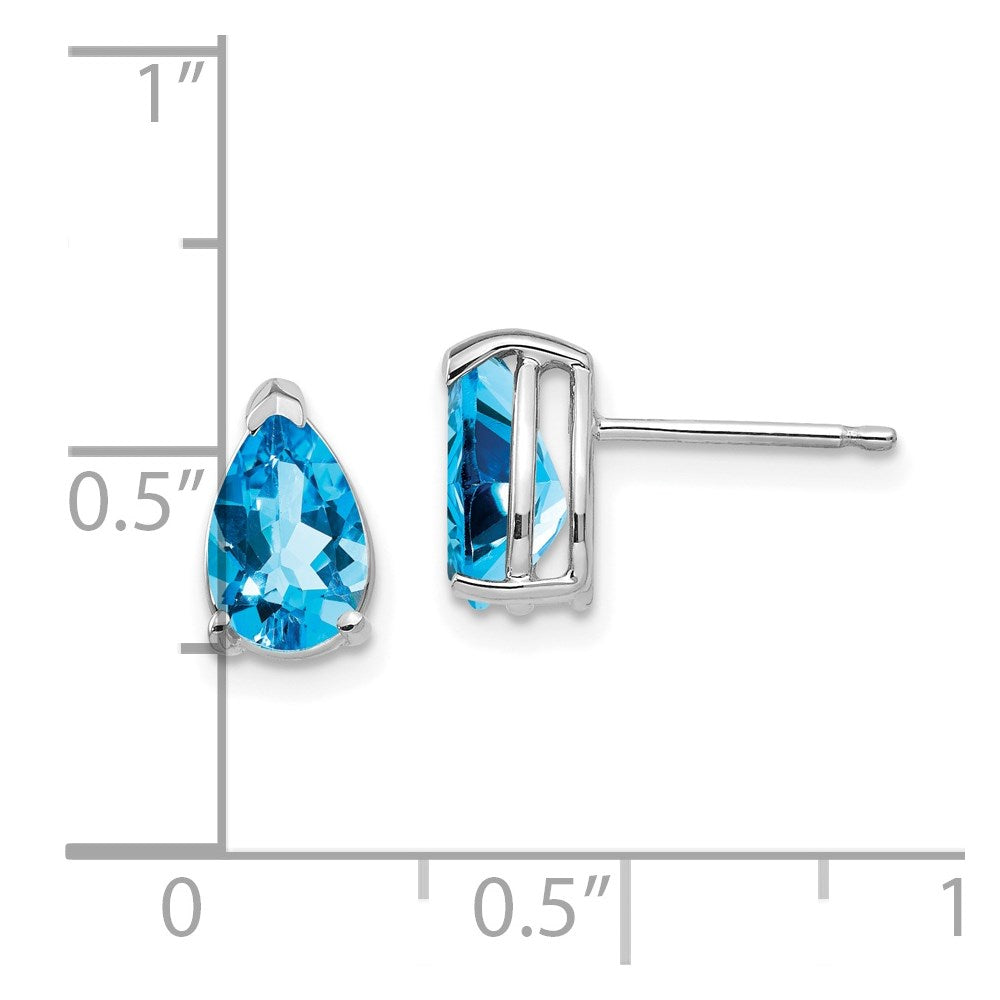 14k White Gold 8x5mm Pear Blue Topaz Earrings