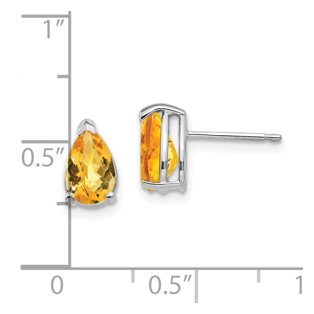 14k White Gold 8x5mm Pear Citrine Checker Earrings