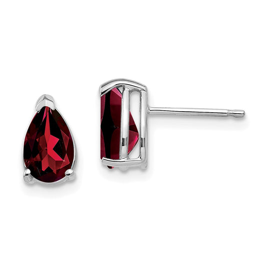 14k White Gold Garnet Pear Stud Earrings