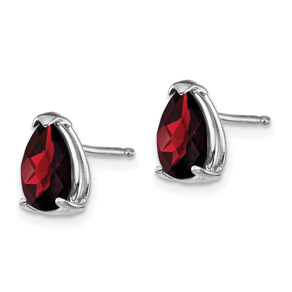 14k White Gold 8x5mm Pear Garnet Checker Earrings