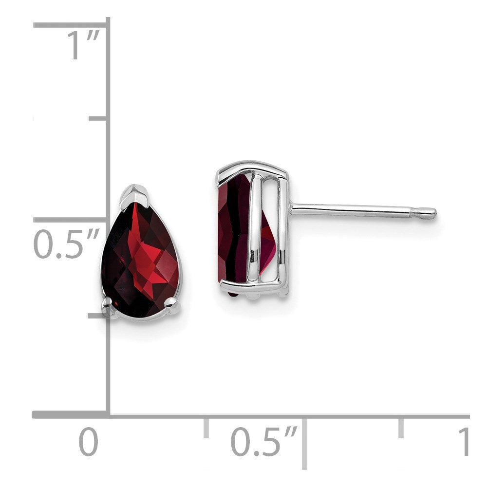 14k White Gold 8x5mm Pear Garnet Checker Earrings