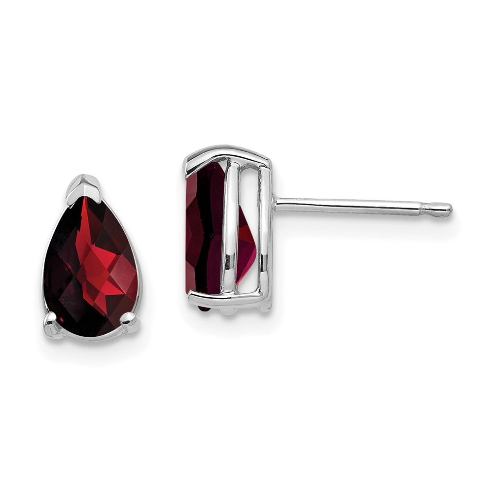 14k White Gold 8x5mm Pear Garnet Checker Earrings