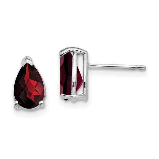 14k White Gold 8x5mm Pear Garnet Checker Earrings