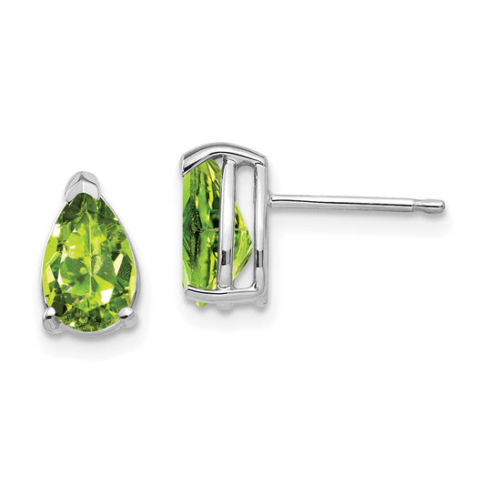 14k White Gold 8x5mm Pear Peridot Earrings