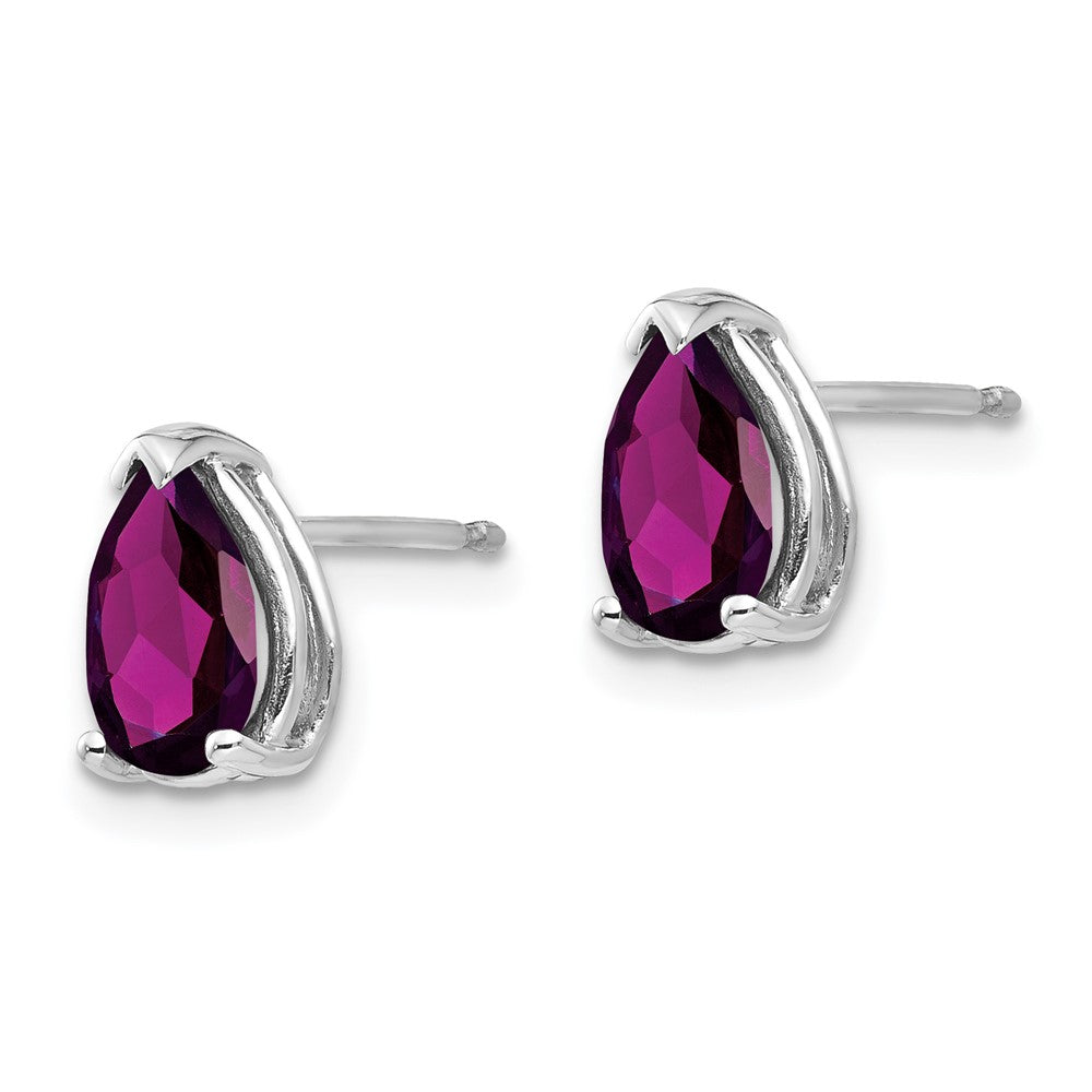 14k White Gold 8x5mm Pear Rhodolite Garnet Earrings