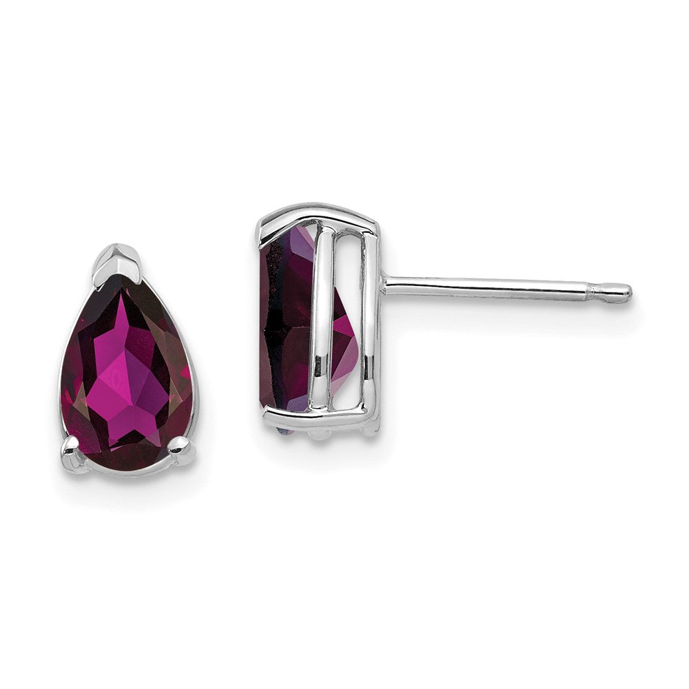 14k White Gold 8x5mm Pear Rhodolite Garnet Earrings