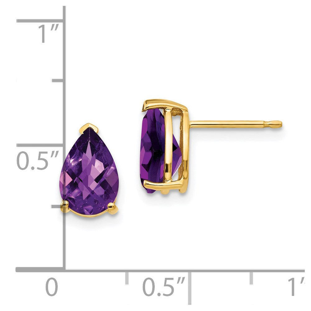 14k Yellow Gold 9x6mm Pear Amethyst Checker Earrings