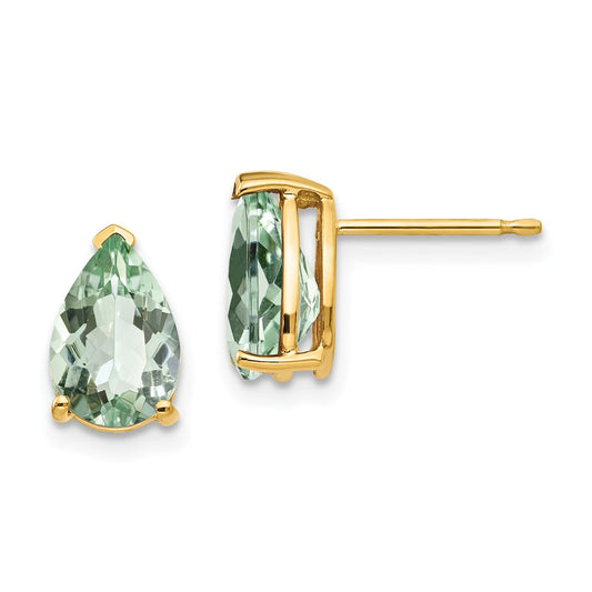 14k Yellow Gold 9x6 Pear Green Quartz Earrings