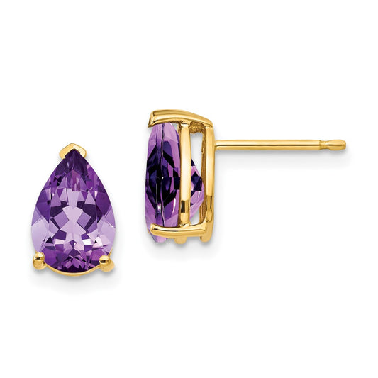 14k Yellow Gold 9x6mm Pear Amethyst Earrings