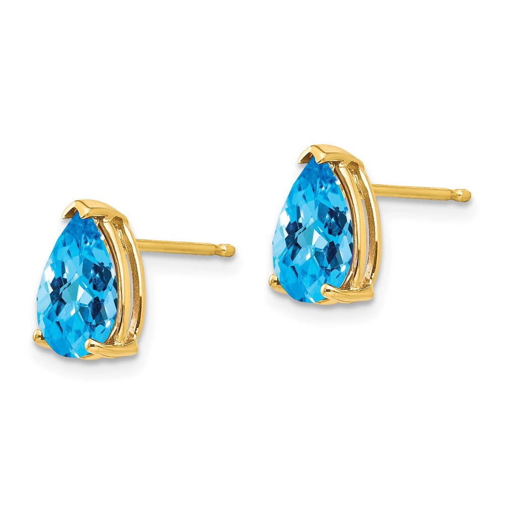 14k Yellow Gold 9x6mm Pear Blue Topaz Checker Earrings