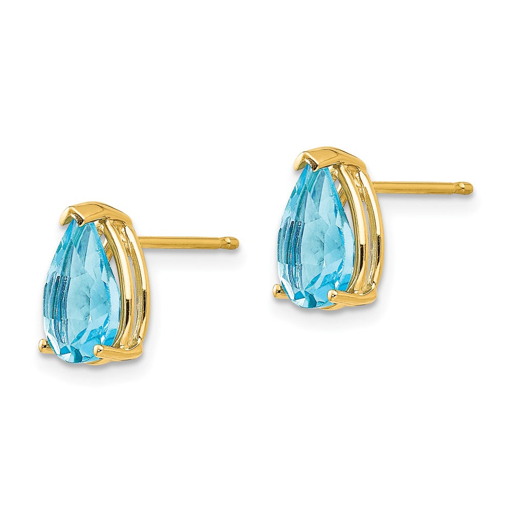 14k Yellow Gold 9x6mm Pear Blue Topaz Earrings